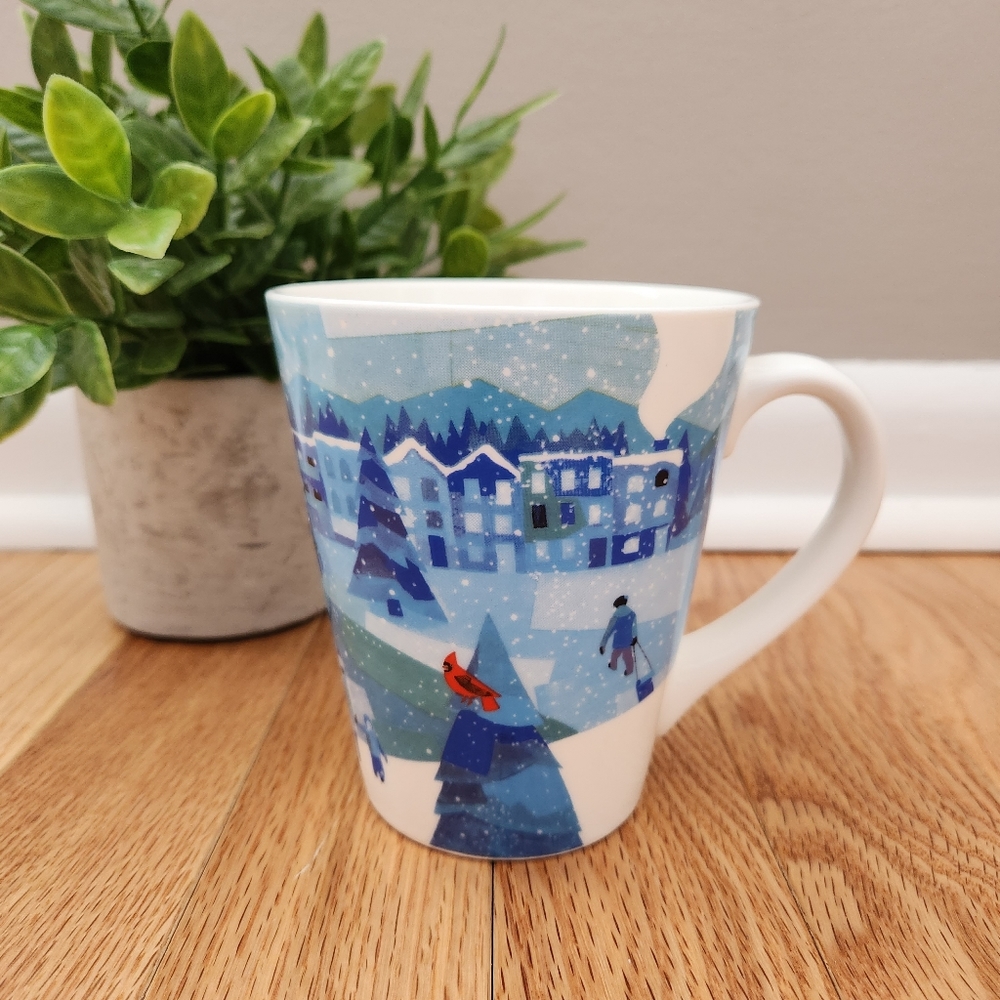 The Second Cup Coffee Co. Winter Scene, Blue & White Mug - Picture 1 of 8